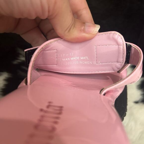 Demonia Flip Pink Hologram Slip On Double Heart Wedge Sandals - Picture 6 of 6